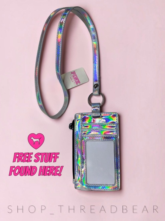 PINK Victoria's Secret Accessories - NWT ✶FREE✶ WOW [VS · PINK] Silver Black Wristlet Lanyard Keyring Coin Purse GIFT